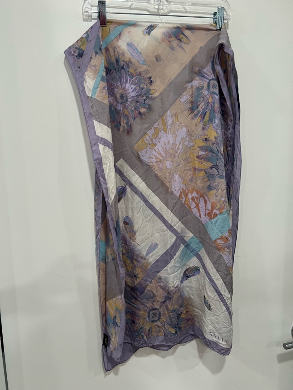 Lanvin Lavender & Cream Silk Scarf with Floral Detail